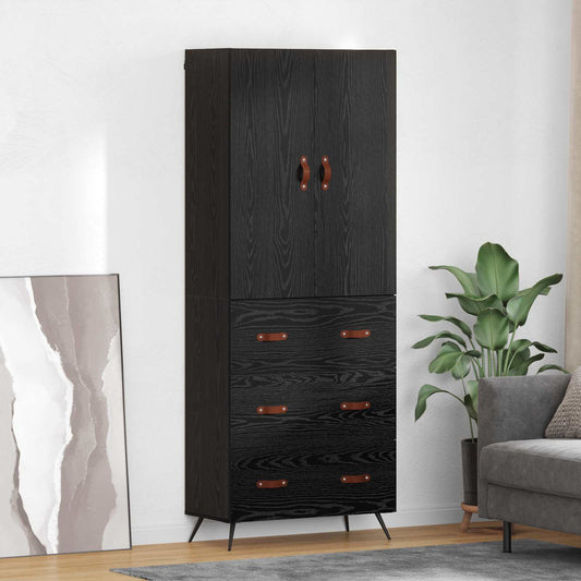 Highboard Schwarz Eichen-Optik 69,5 x 34 x 180 cm Holzwerkstoff