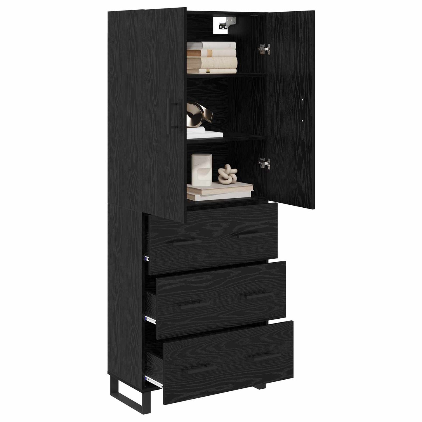 Highboard 2 pcs Schwarz Eichen-Optik Engineered Wood und Glas