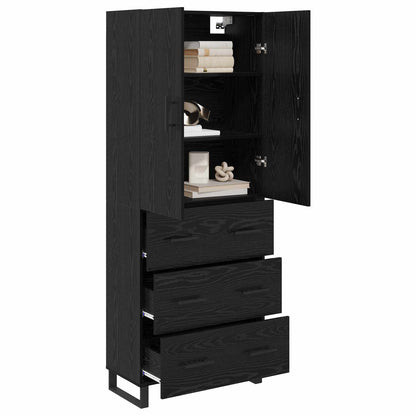 Highboard 2 pcs Schwarz Eichen-Optik Engineered Wood und Glas