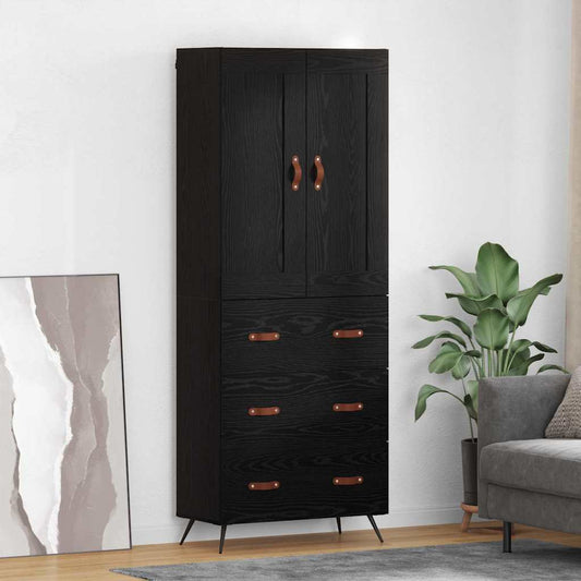 Highboard Schwarz Eichen-Optik 69,5 x 34 x 180 cm Holzwerkstoff
