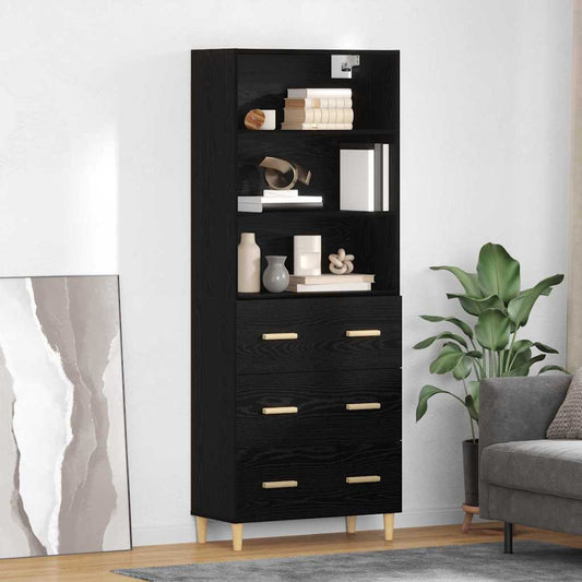 Highboard Schwarz Eichen-Optik 69,5 x 34 x 180 cm Holzwerkstoff