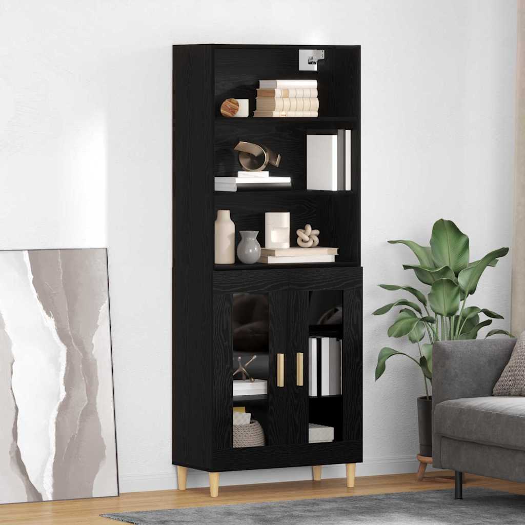 Highboard Schwarz Eichen-Optik 69,5 x 34 x 180 cm Holzwerkstoff