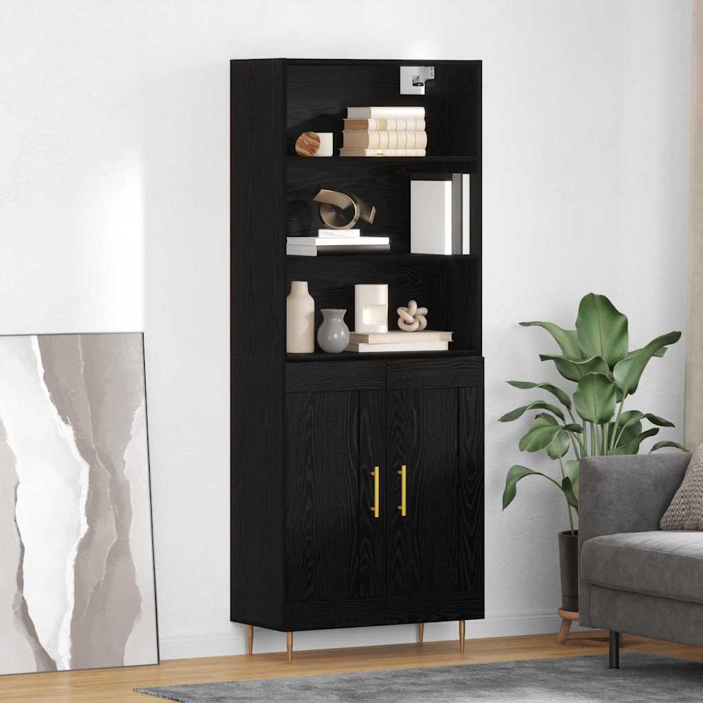 Highboard Schwarz Eichen-Optik 69,5 x 34 x 180 cm Holzwerkstoff