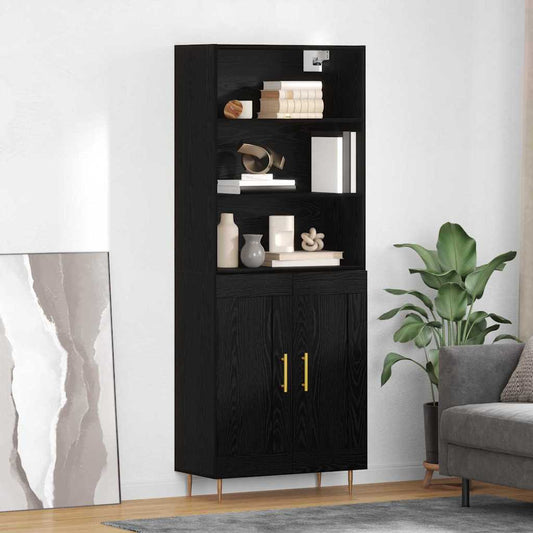 Highboard Schwarz Eichen-Optik 69,5 x 34 x 180 cm Holzwerkstoff