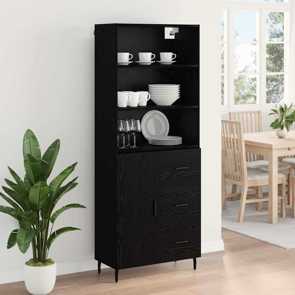 Highboard Schwarz Eichen-Optik 69,5 x 34 x 180 cm