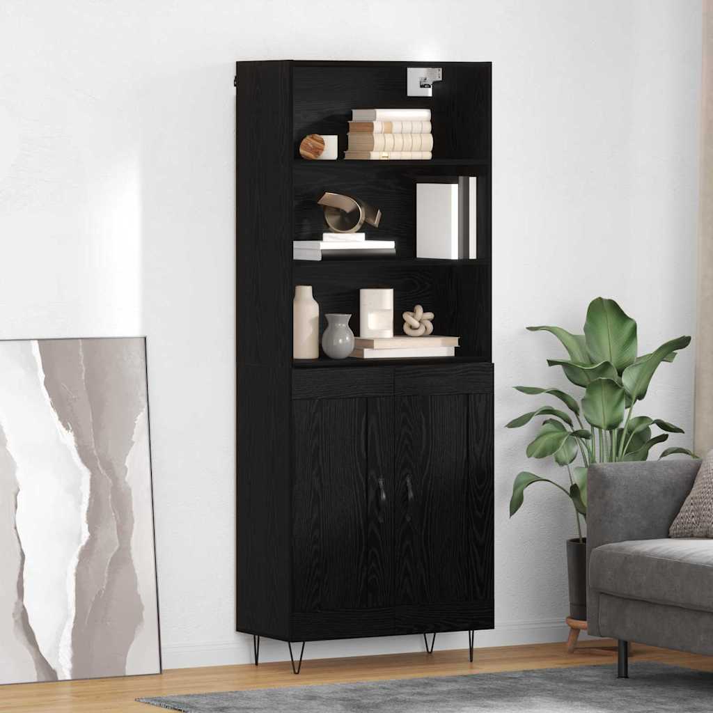 Highboard Schwarz Eichen-Optik 69,5 x 34 x 180 cm Holzwerkstoff
