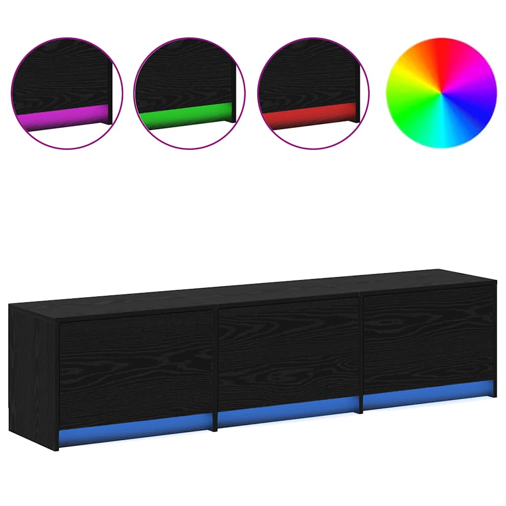 TV Schrank mit LEDs Schwarz Eichen-Optik 162 x 34 x 40 cm