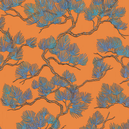 Tapete Kiefer-Motiv Blau und Orange