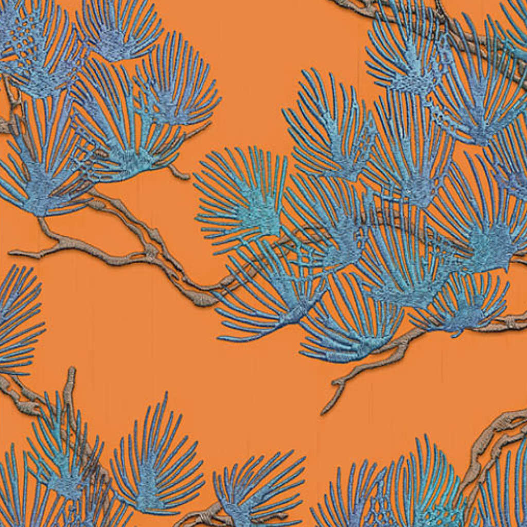Tapete Kiefer-Motiv Blau und Orange
