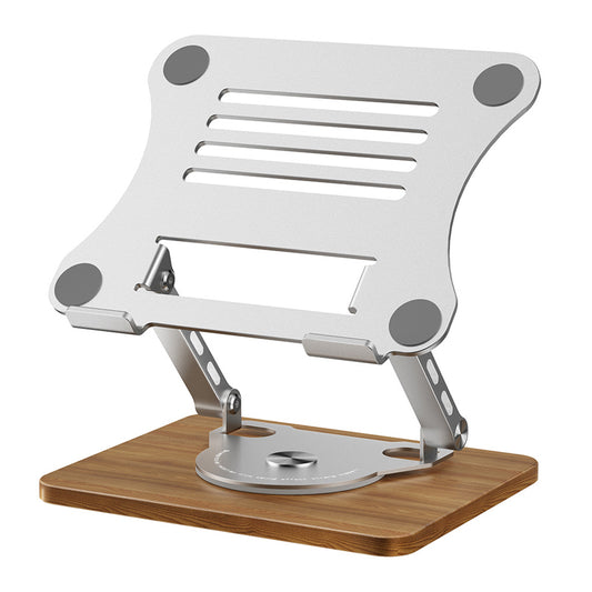 Holz Desktop Halterung mit 360° Rotation für Laptops und Tablets, faltbarer Metallständer in Silber