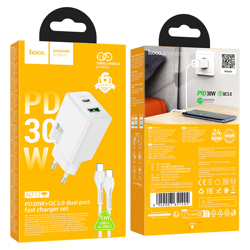 HOCO PD30W + QC3.0 mit USB-C-zu-USB-C-Kabel