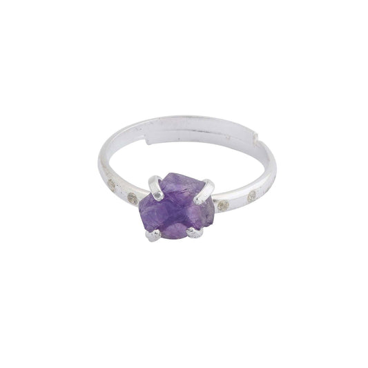 Amethyst Adjustable Ring Handmade in its Natural form in 925 Silver - Shopgalaxy