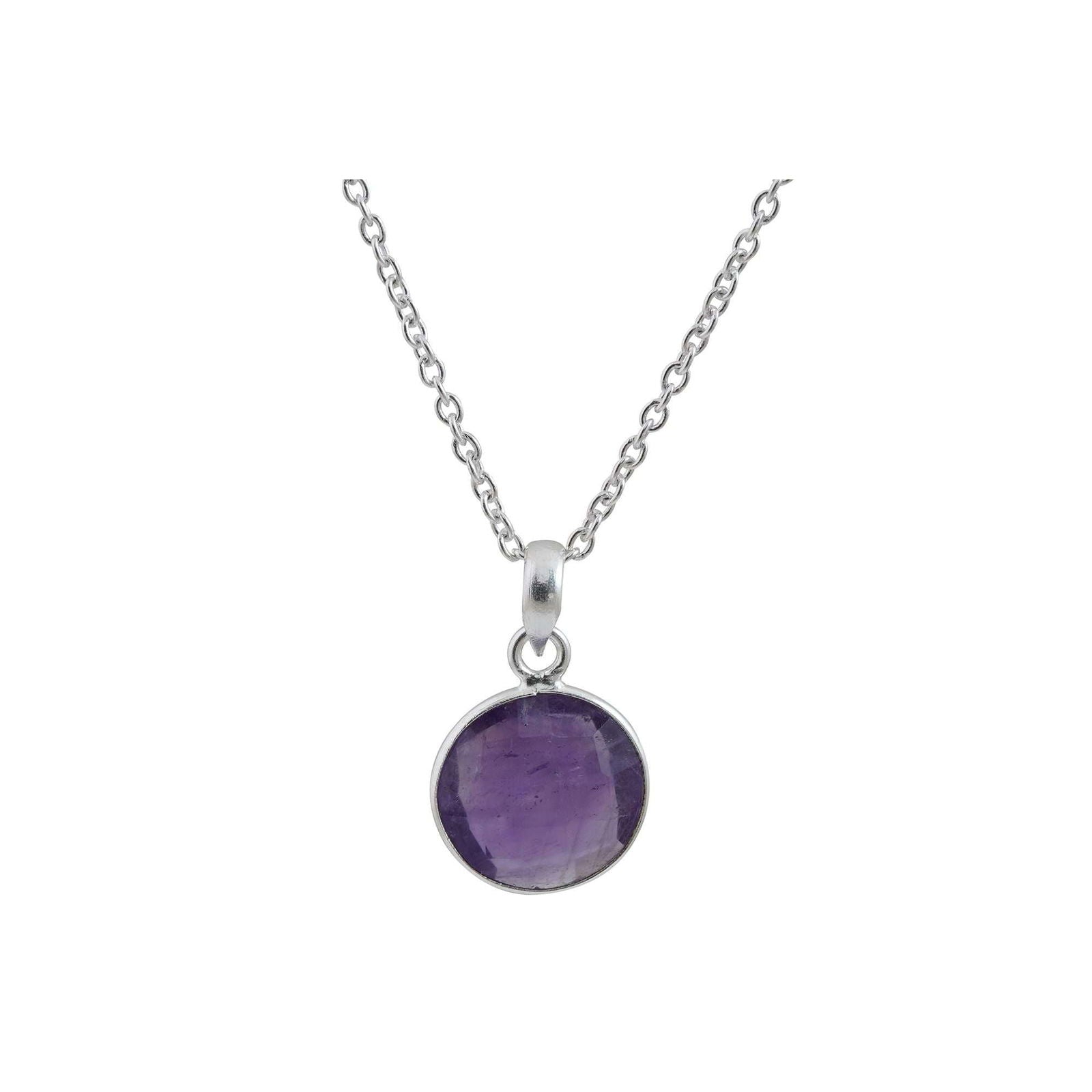 Amethyst Pendant in round shape for Men handmade in Silver 925 - Shopgalaxy