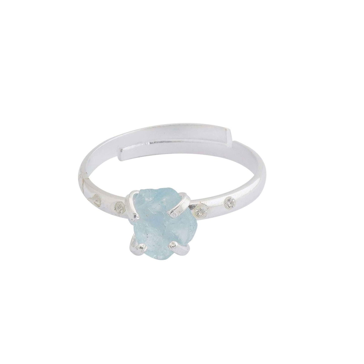 Aquamarine Adjustable Ring Handmade in its Natural form in 925 Silver - Shopgalaxy.ch
