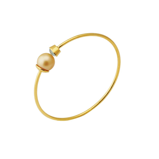 South Sea Golden Pearl 10.5-11.5 mm Adjustable Bracelet with Aquamarine Stones-0