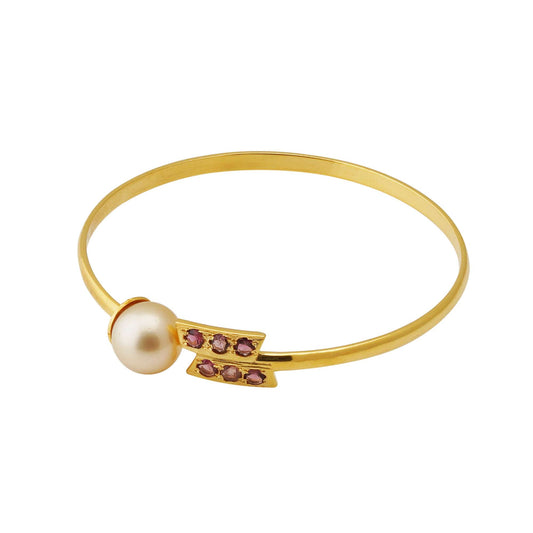South Sea Golden Pearl 10.5-11.5 mm Adjustable Bracelet  with pink tourmaline stone-1