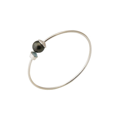 Tahitian Pearl 10.5-11.5 mm Adjustable Bracelet with Aquamarine Stones-0