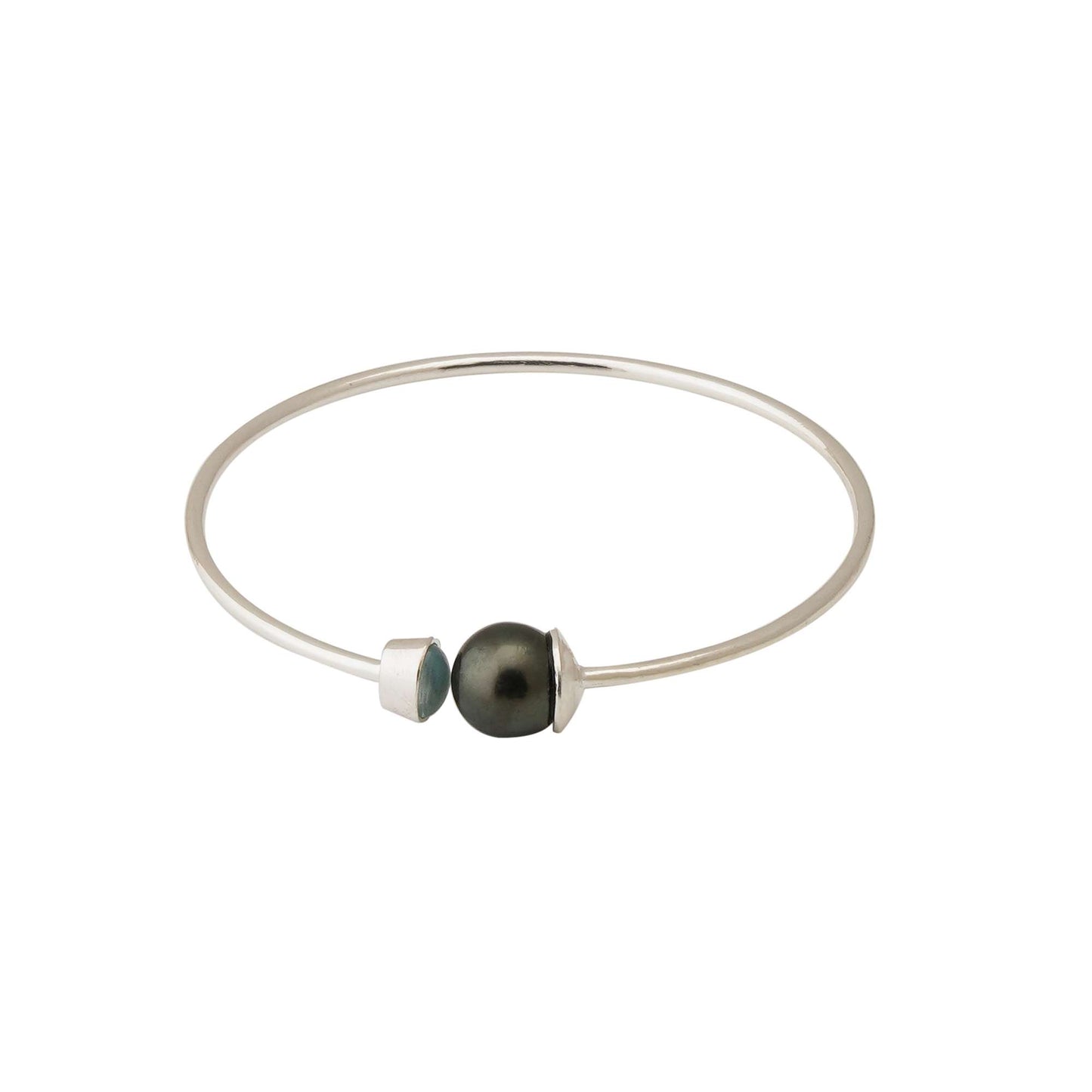 Tahitian Pearl 10.5-11.5 mm Adjustable Bracelet with Aquamarine Stones-1