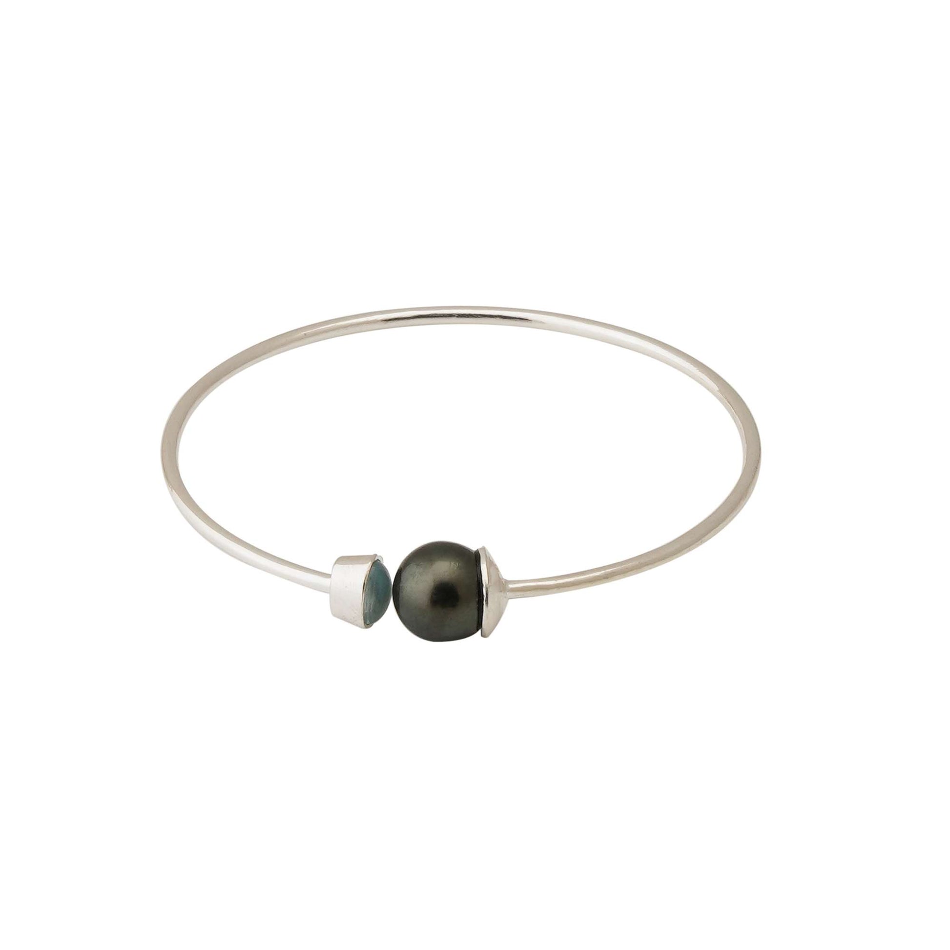 Tahitian Pearl 10.5-11.5 mm Adjustable Bracelet with Aquamarine Stones-1