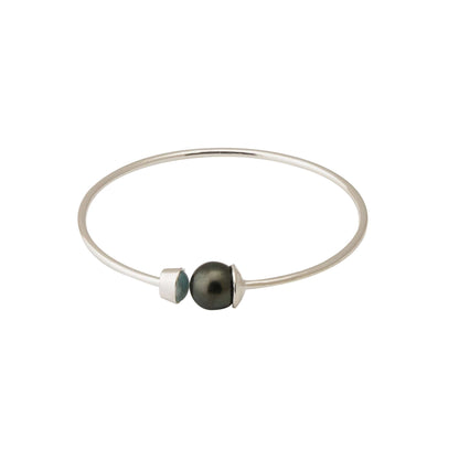 Tahitian Pearl 10.5-11.5 mm Adjustable Bracelet with Aquamarine Stones-1