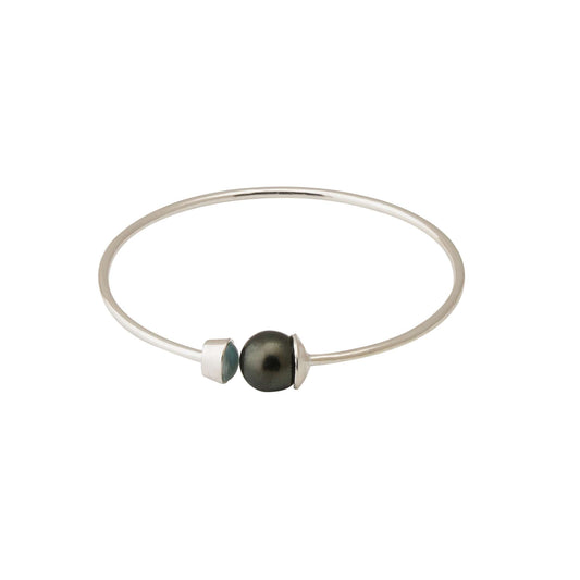 Tahitian Pearl 10.5-11.5 mm Adjustable Bracelet with Aquamarine Stones-1
