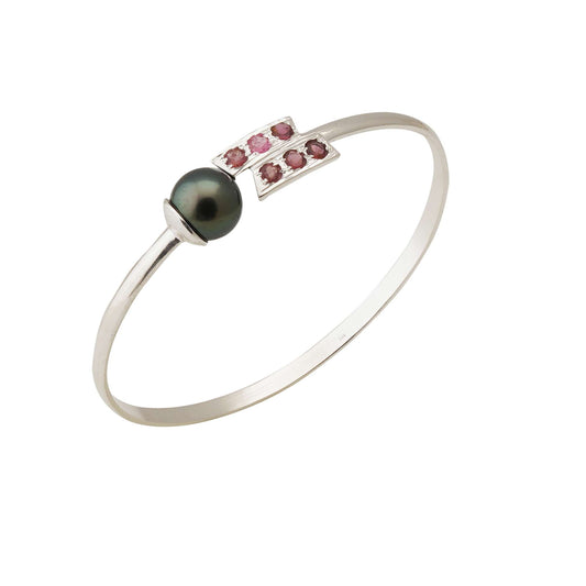Tahitian Pearl 10.5-11.5 mm Adjustable Bracelet  with pink tourmaline stone-0