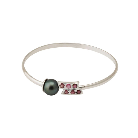 Tahitian Pearl 10.5-11.5 mm Adjustable Bracelet  with pink tourmaline stone-1