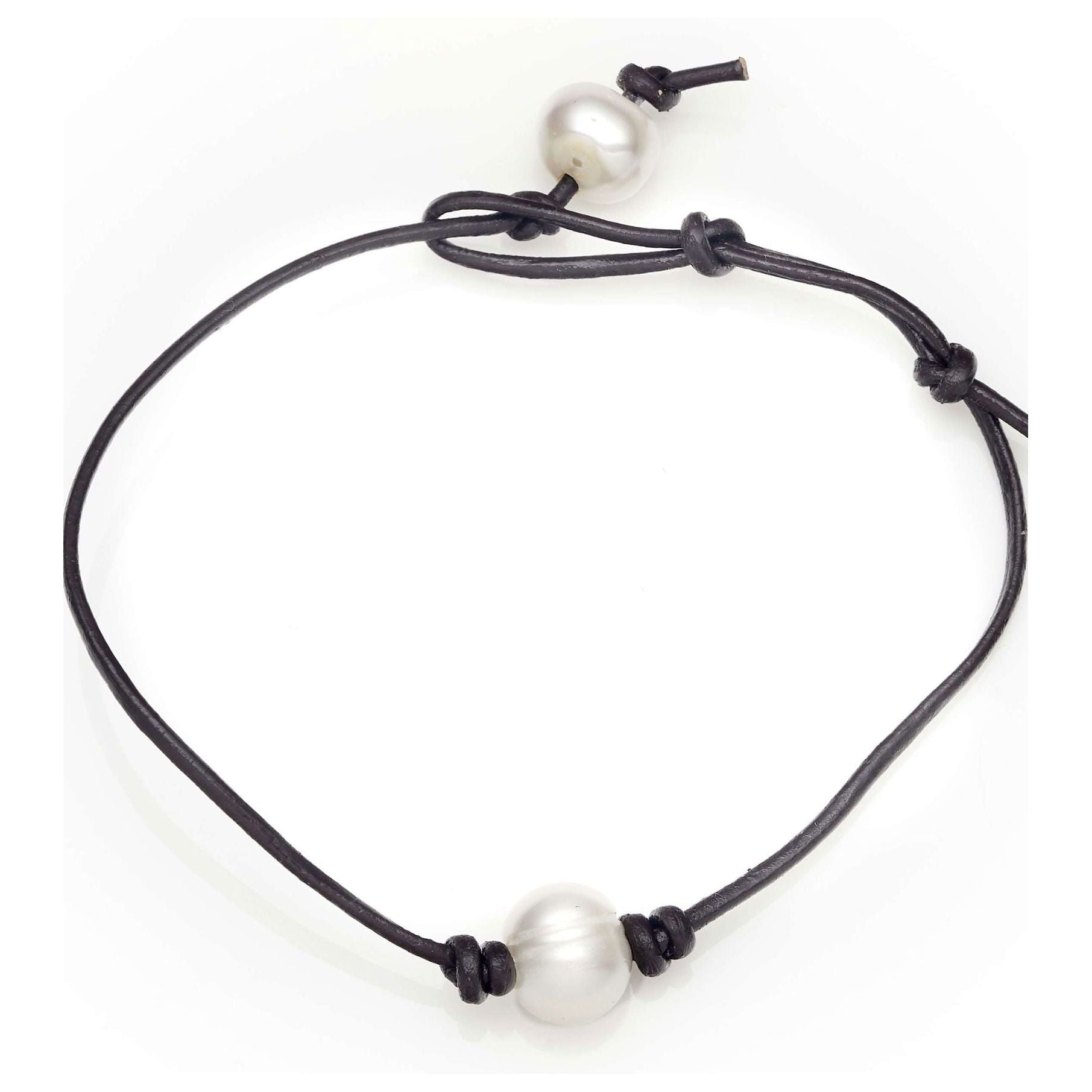 Brown Leather String Bracelet with Freshwater Pearl AAA+ - Shopgalaxy