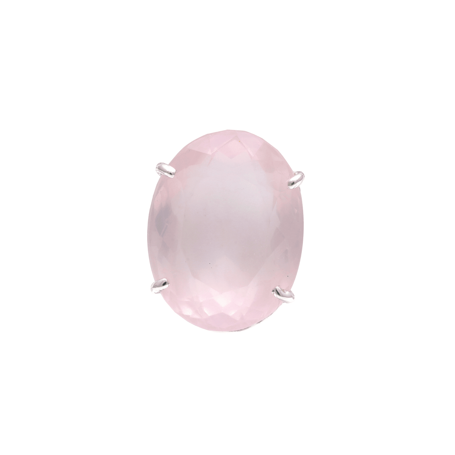 14 - 15 Ct Oval Cut Rose Quartz Stone Adjustable Cocktail Ring in US Size 7 in Silver Setting-0
