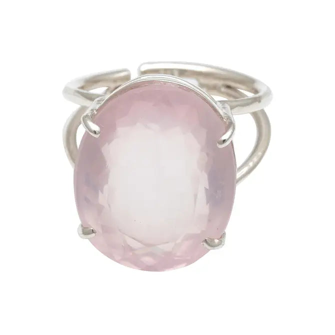 14 - 15 Ct Oval Cut Rose Quartz Stone Adjustable Cocktail Ring in US Size 7 in Silver Setting-3