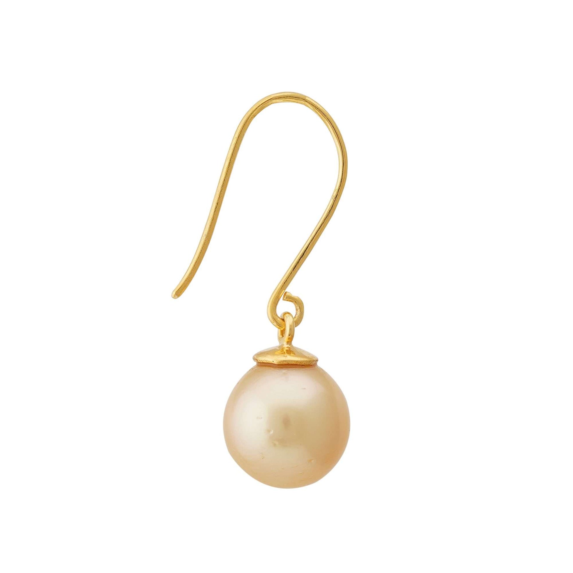 South Sea Golden Pearls French Hook Nantes Earrings in 10 CT Gold 8.5 - 9.5 MM AA+-4