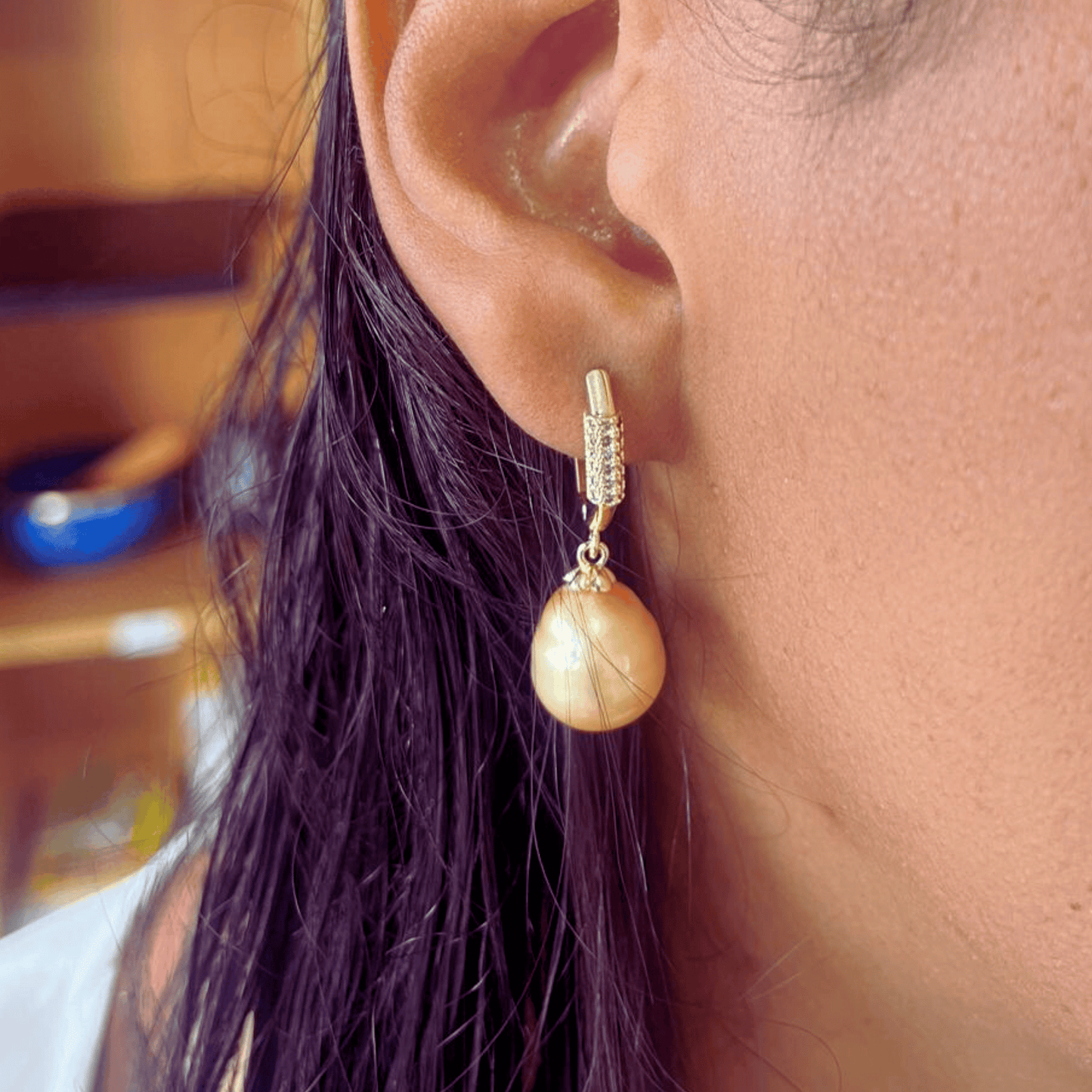 South Sea Gold Coconut Well Baroque Pearls Drop Earrings 12-13 MM AA+-0