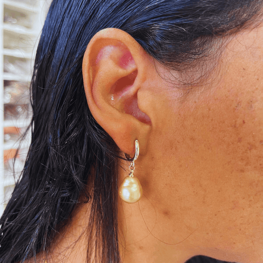 South Sea Gold Cape Lombadina Baroque Pearls Drop Earrings 12-13 MM AA+-0