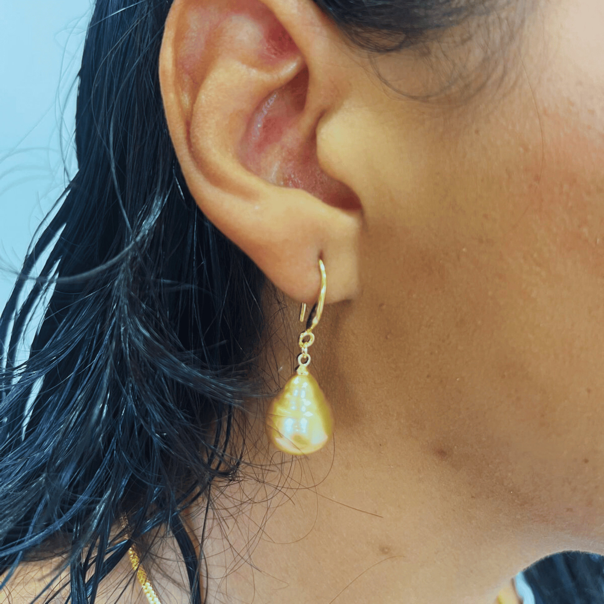 South Sea Gold 12 Mile Baroque Pearls Drop Earrings 12-13 MM AA+-0