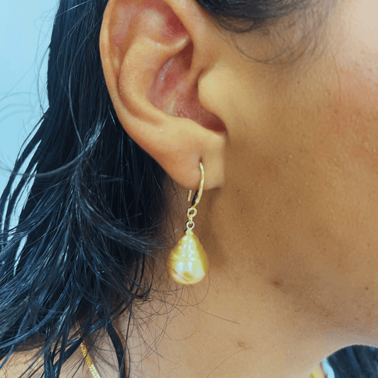 South Sea Gold 12 Mile Baroque Pearls Drop Earrings 12-13 MM AA+-0