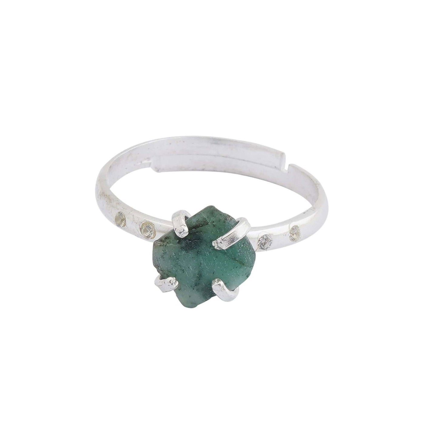 Emerald Adjustable Ring Handmade in its Natural form in 925 Silver - Shopgalaxy
