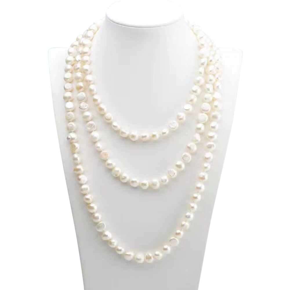 Freshwater Baroque White 63.8 inches New Farm Strand Necklace 7-8 mm AAA - Shopgalaxy