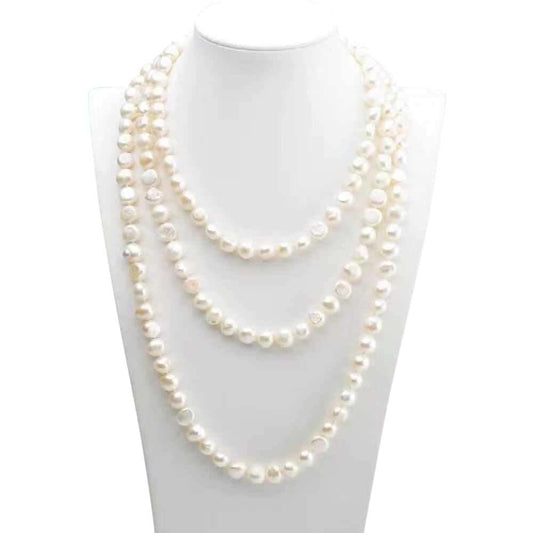 Freshwater Baroque White 63.8 inches New Farm Strand Necklace 8-9 mm AAA - Shopgalaxy