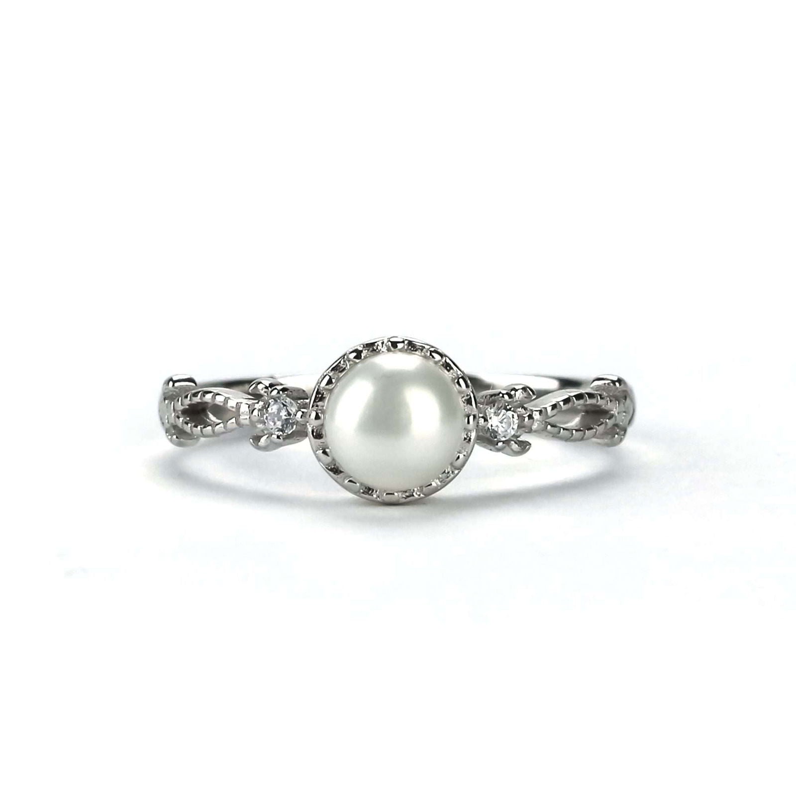 Freshwater Button Shape White Pearls Kensington Ring 5 mm AAAA - Shopgalaxy