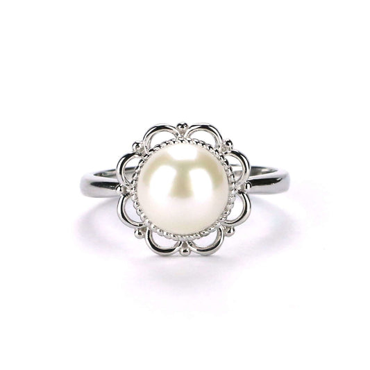 Freshwater Button Shape White Pearls Medindie Ring 8 mm AAAA - Shopgalaxy