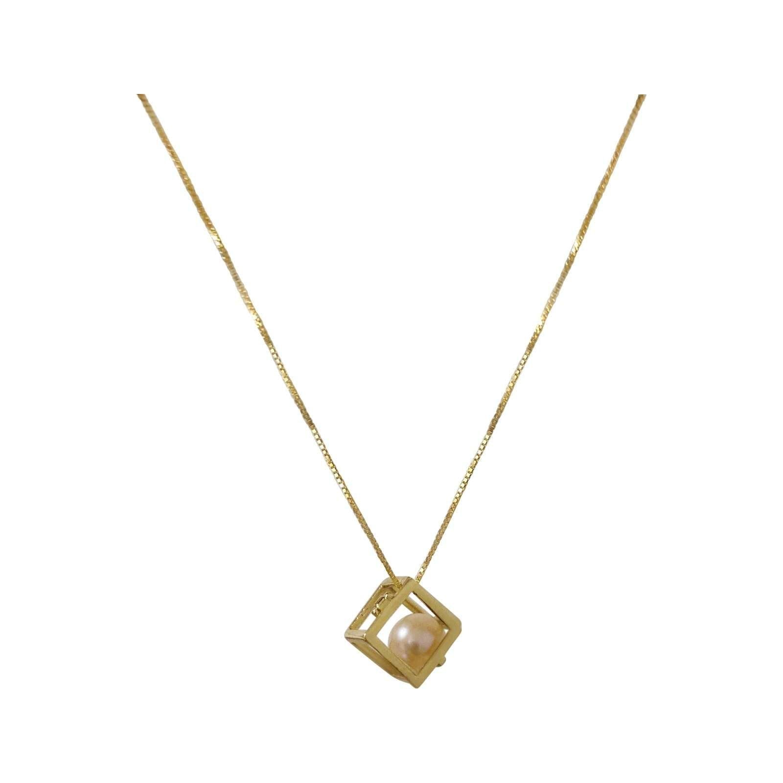 Freshwater Necklace Pearl in a Cage White with Chain 7-8 mm AAA - Shopgalaxy