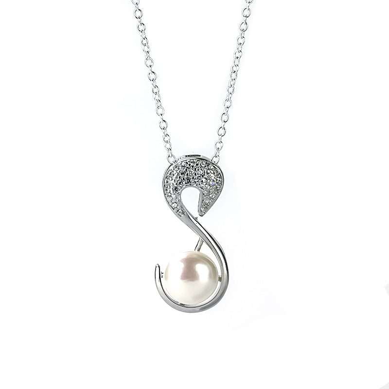 Freshwater Pearl Necklace in S Holding Pearl - White with Chain 7-8 mm AAA - Shopgalaxy