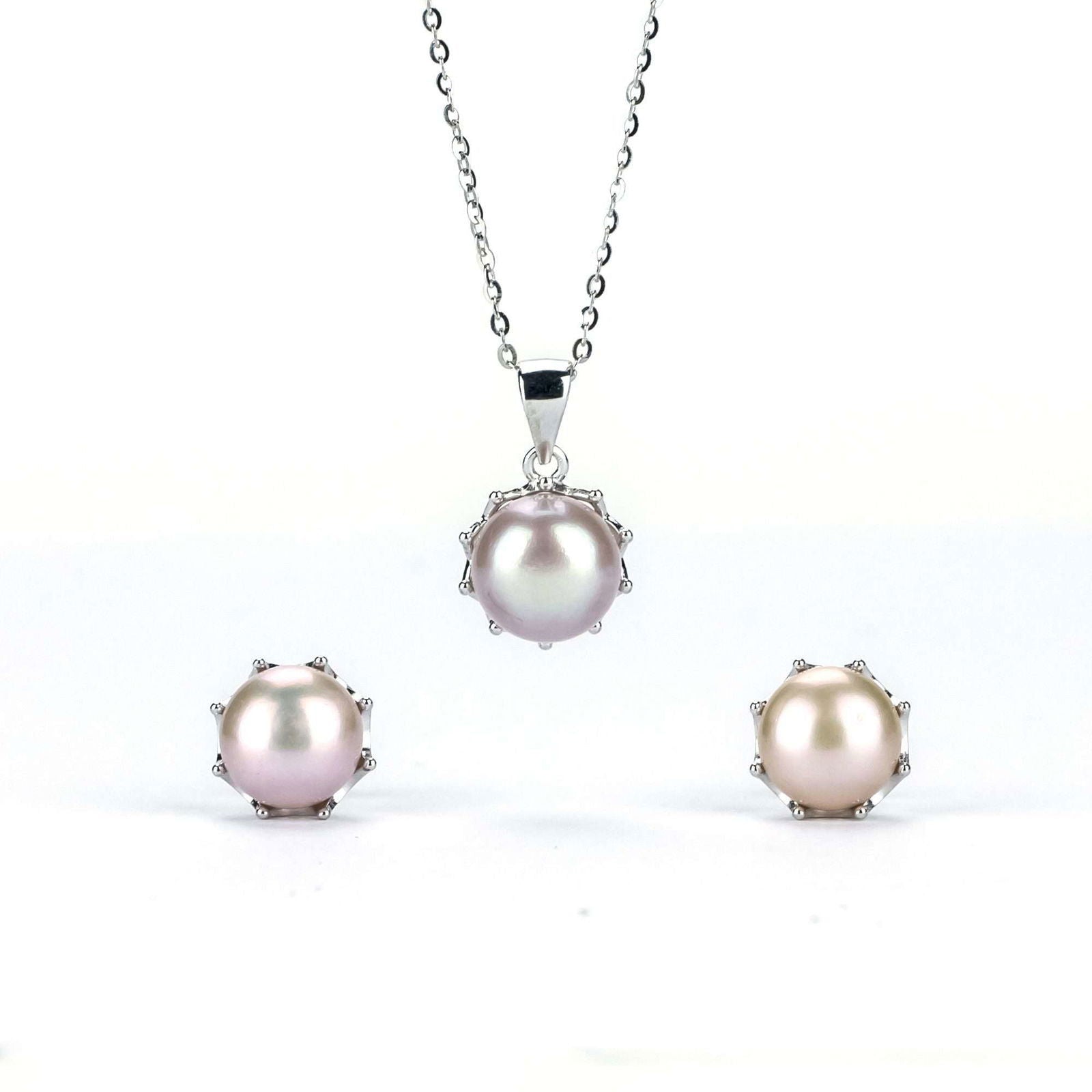 Freshwater Purple Button Shaped Pearl Butler Jewellery Set 8-9 mm AAAA - Shopgalaxy.ch