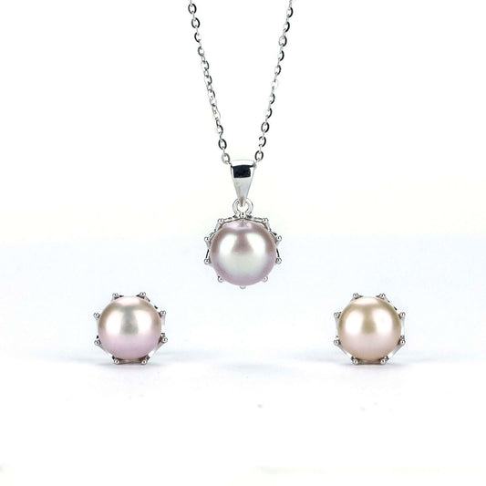 Freshwater Purple Button Shaped Pearl Butler Jewellery Set 8-9 mm AAAA - Shopgalaxy.ch