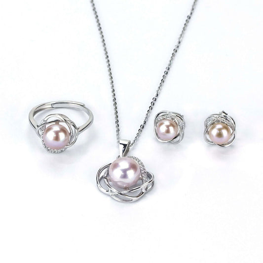 Freshwater Purple Button Shaped Pearl Mandurah Jewellery Set 6-9 mm AAAA - Shopgalaxy.ch