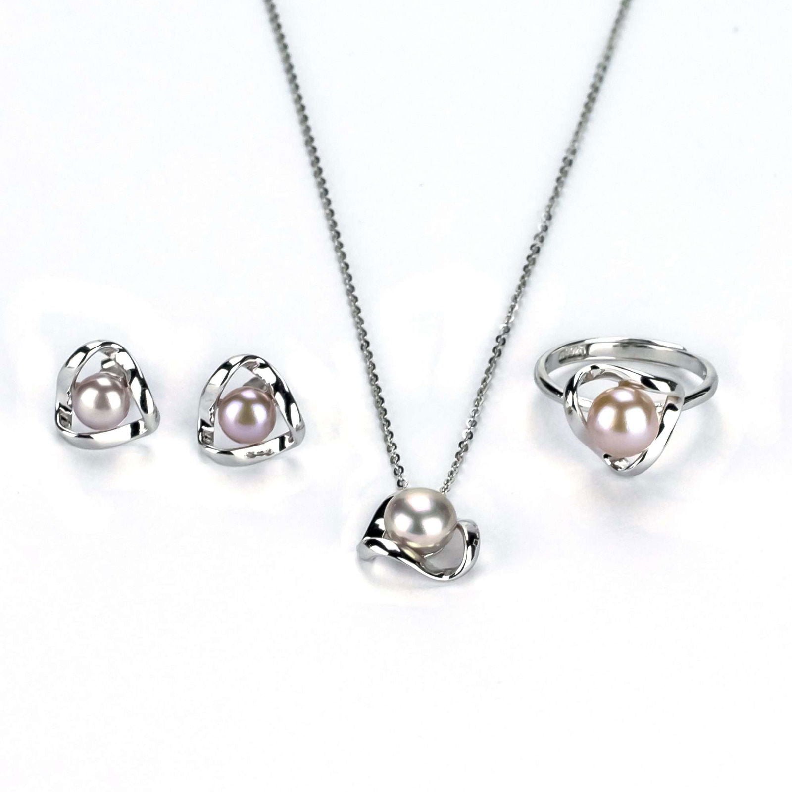 Freshwater Purple Button Shaped Pearl Ridgewood Jewellery Set 6-8 mm AAAA - Shopgalaxy