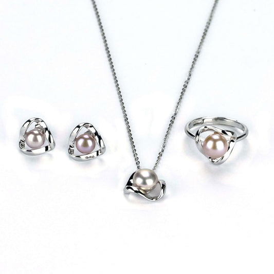 Freshwater Purple Button Shaped Pearl Ridgewood Jewellery Set 6-8 mm AAAA - Shopgalaxy