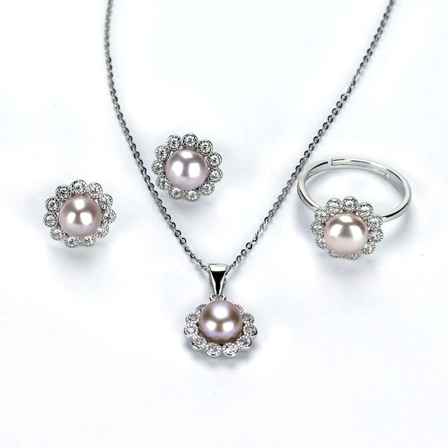 Freshwater Purple Button Shaped Pearl Warnbro Jewellery Set 7 mm AAAA - Shopgalaxy