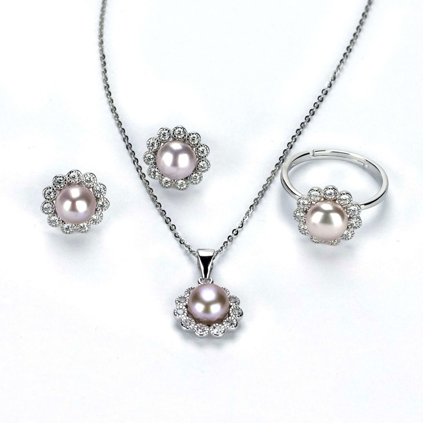 Freshwater Purple Button Shaped Pearl Warnbro Jewellery Set 7 mm AAAA - Shopgalaxy