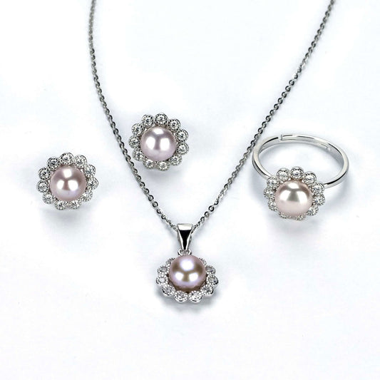 Freshwater Purple Button Shaped Pearl Warnbro Jewellery Set 7 mm AAAA - Shopgalaxy